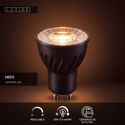 Lucide MR11 - Lámpara led - Ø 3,5 cm - LED Dim to warm - GU10 (MR11) - 1x4W 2200K/3000K - Negro